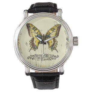 Schmetterling mit Wildblumen Armbanduhr