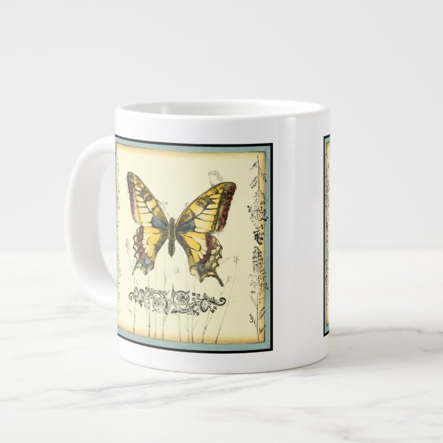 Schmetterling mit Wildblumen Jumbo-Tasse (Vorderseite Links)
