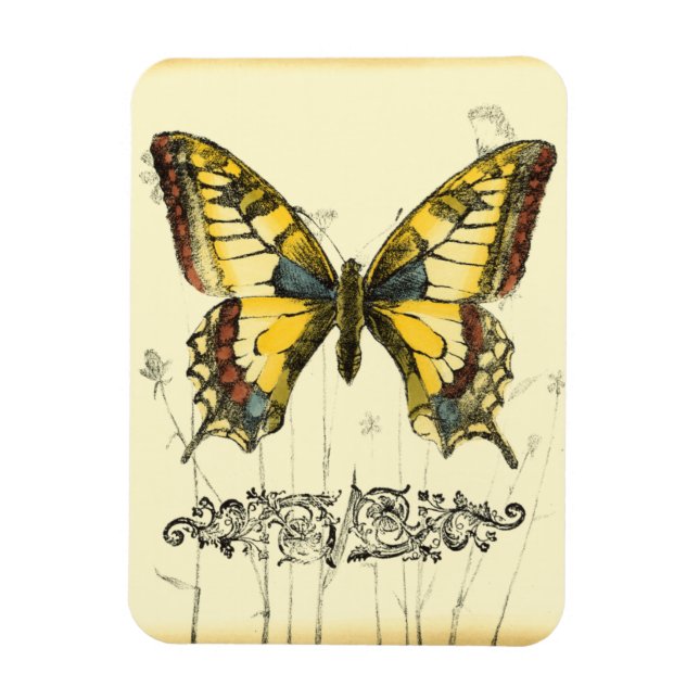 Schmetterling mit Wildblumen Magnet (Vertikal)