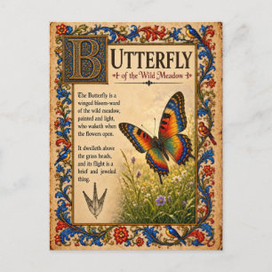 Schmetterling, mittelalterliche Bestiarien-Kunst Postkarte