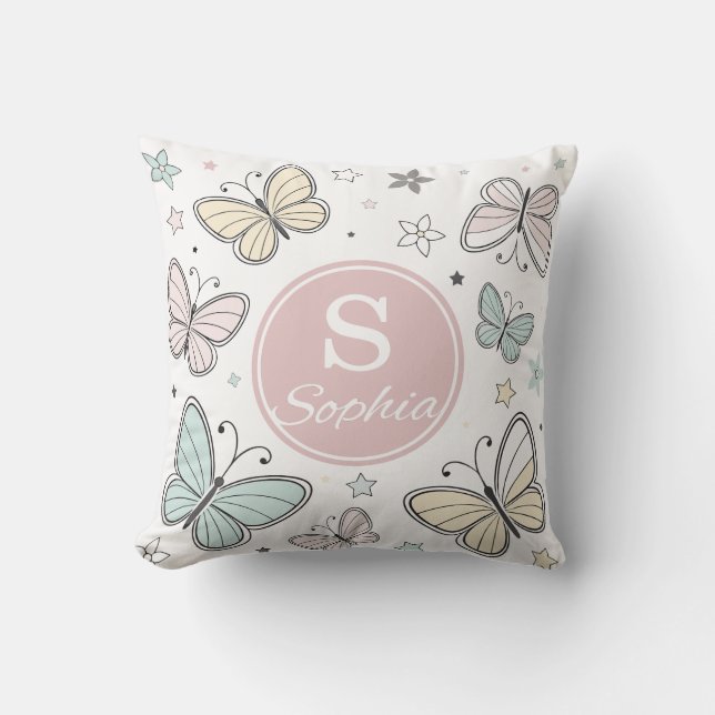 Schmetterling-Monogramm personalisiertes Geschenk  Kissen (Vorderseite)