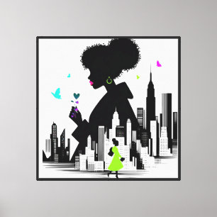 Schmetterling Noir T-Shirt, Neon Schwarze Mädchen Leinwanddruck