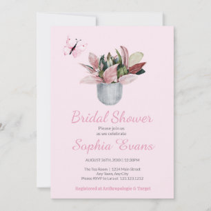 Schmetterling & Pflanze Rosa Brautparty Einladung
