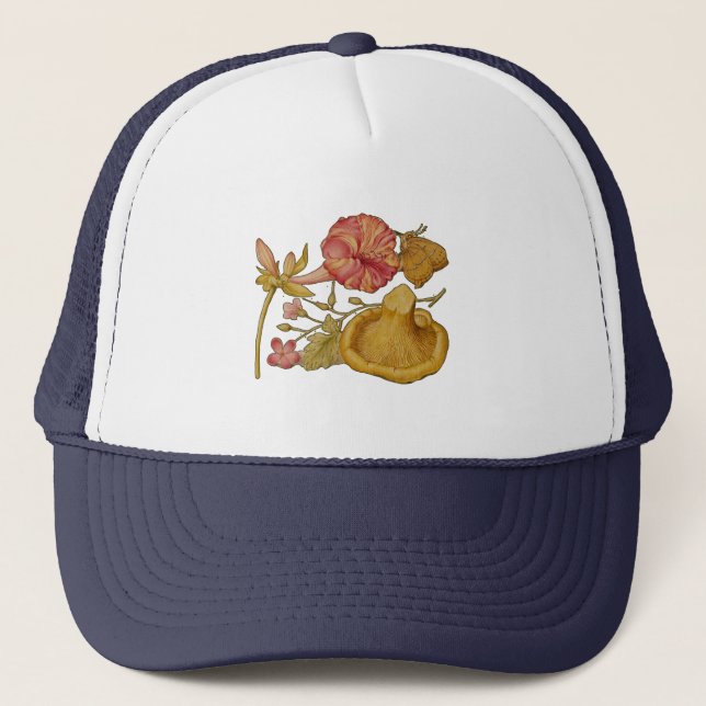 Schmetterling, Pilz und Blume Wasserfarbe Truckerkappe (Vorderseite)