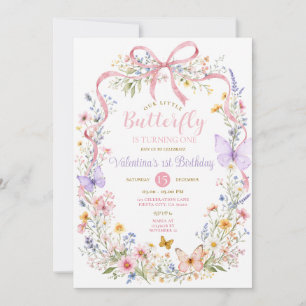 Schmetterling Pink Lila Wildblume 1. Geburtstag Einladung