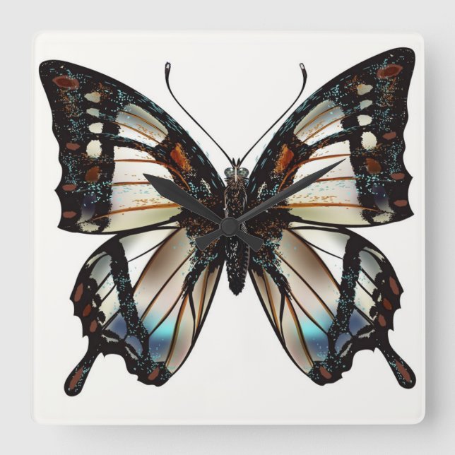 Schmetterling Quadratische Wanduhr (Vorderseite)