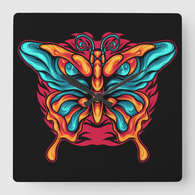 Schmetterling Quadratische Wanduhr (Vorderseite)