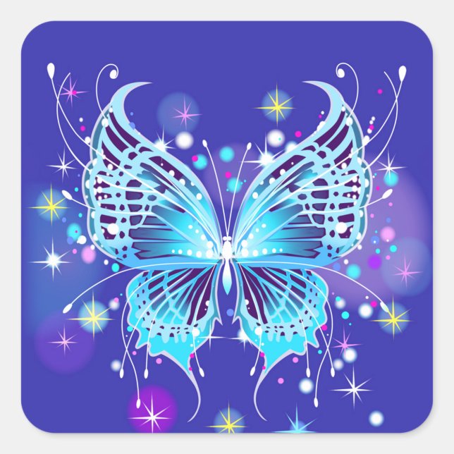 Schmetterling Quadratischer Aufkleber ("Send a little sparkle with every letter")