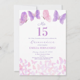 Schmetterling Quinceanera 15. Geburtstagseinladung Einladung