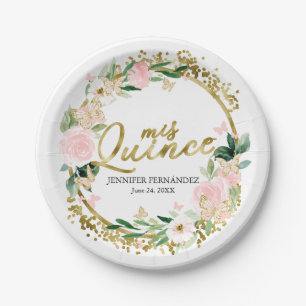 Schmetterling Quinceanera Papier Teller Rosenrot B