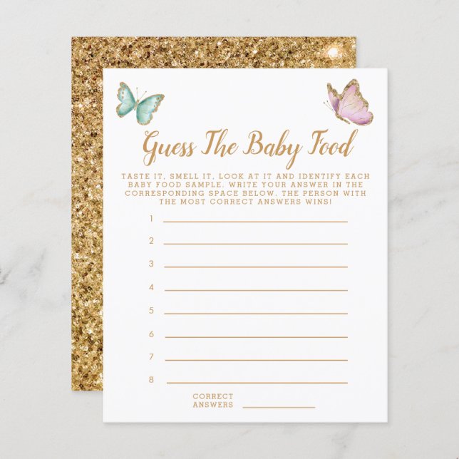 Schmetterling rät das Baby Food Dusche Spiel (Vorne/Hinten)