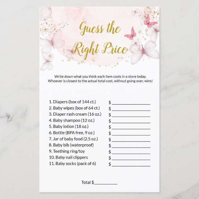 Schmetterling Raten Sie die richtigen Babyduschspi (Vorderseite)