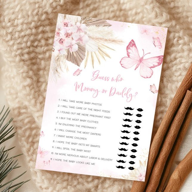 Schmetterling-Ratespiel: Mummy oder Daddy (Girl Butterfly Pampas Grass Baby Shower Guess Who Mommy or Daddy Game)