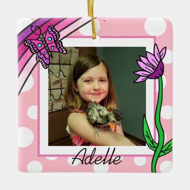 Schmetterling, Regenbogen, Blume Foto Weihnachten Keramikornament (Vorderseite)
