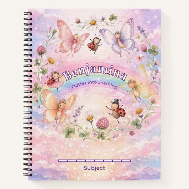 Schmetterling Regenbogen Mädchen Rosa Florale Fant Notizbuch (Vorderseite)