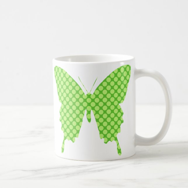 Schmetterling, retro Punkte, Schatten des Limonen Tasse (Rechts)