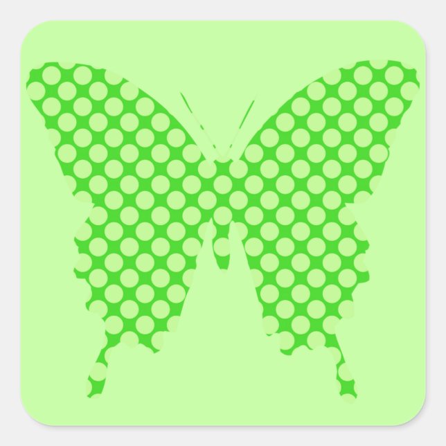 Schmetterling, Retrodots, Limettengrün Quadratischer Aufkleber (Vorderseite)