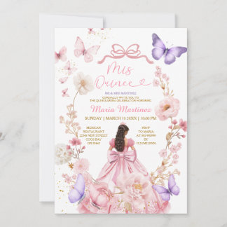 Schmetterling Rosa Blumen XV Prinzessinnenkleid El Einladung
