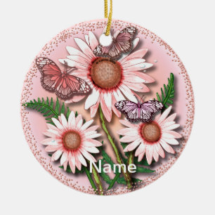 Schmetterling Rosa Gänseblümchen-Schmuck Keramik Ornament