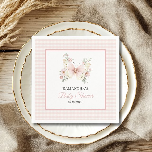 Schmetterling Rosa Gingham Blumen Mädchen Baby-Par Serviette (Von Creator hochgeladen)