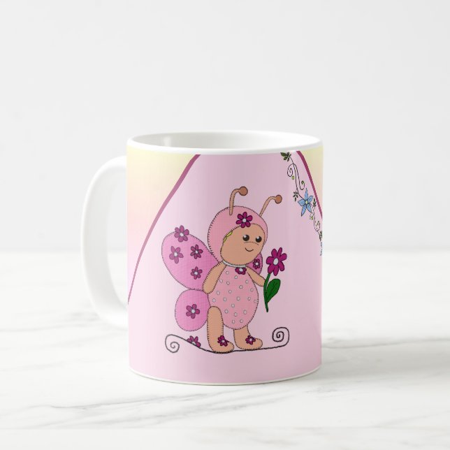 Schmetterling Rosa personalisiert Kaffeetasse (Vorderseite Links)