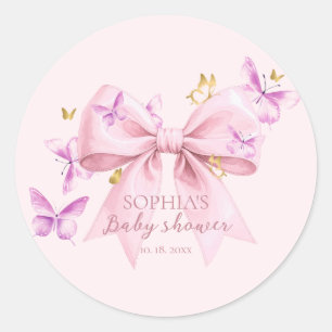 Schmetterling Rosa Schleife Baby Shower  Runder Aufkleber
