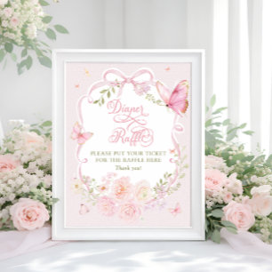 Schmetterling Rosa Schleife Florale Windel Raffle  Poster