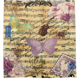 Schmetterling, Rose und Anmerkungen Ephemera Duschvorhang