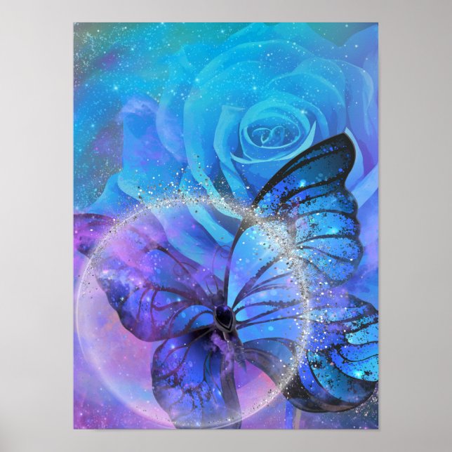 Schmetterling, Rose und Mondplakat Poster (Vorne)