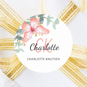 Schmetterling Rosen gold Pfirsich Grün dankeschön Runder Aufkleber