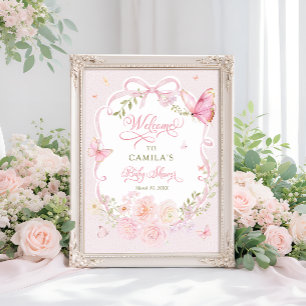 Schmetterling Röten Blühen Mädchen Baby Shower Wil Poster