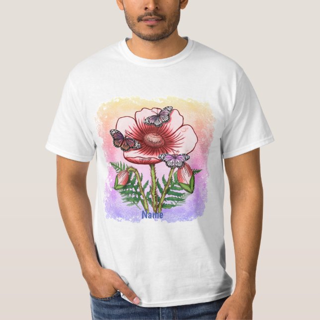 Schmetterling Roter Mohn  T-Shirt (Vorderseite)