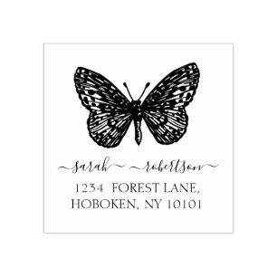 Schmetterling Rücksendeadresse Briefmarke Gummistempel