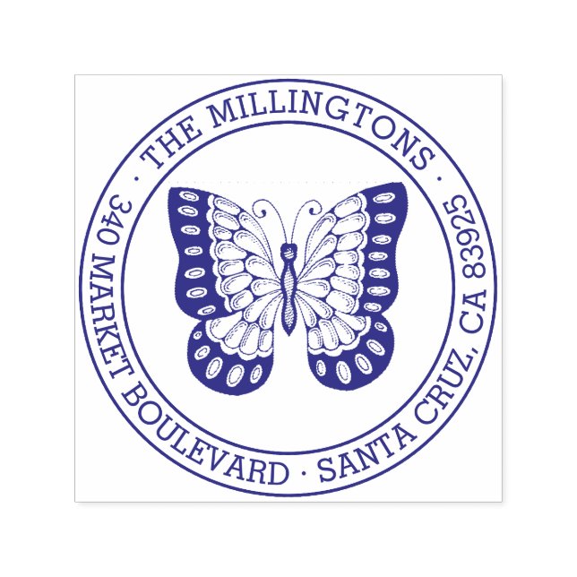 Schmetterling | Runde Familienname Rücksendeadress Permastempel (Design)