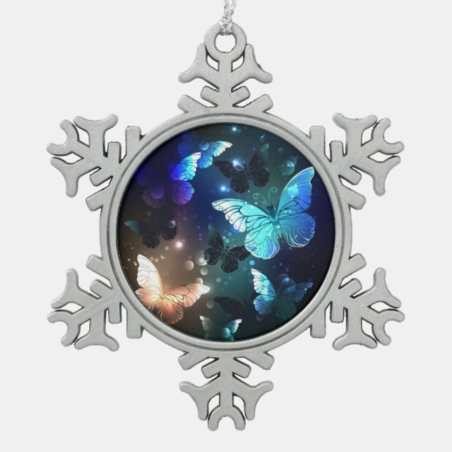 Schmetterling Schneeflocken Zinn-Ornament (Vorderseite)
