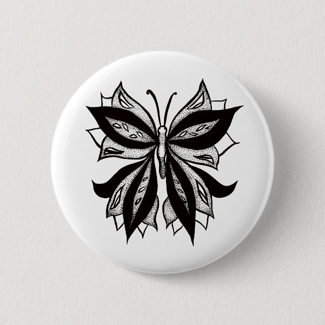 Schmetterling Schwarz-Weiß-Stamm Tattoo Button (Vorderseite)
