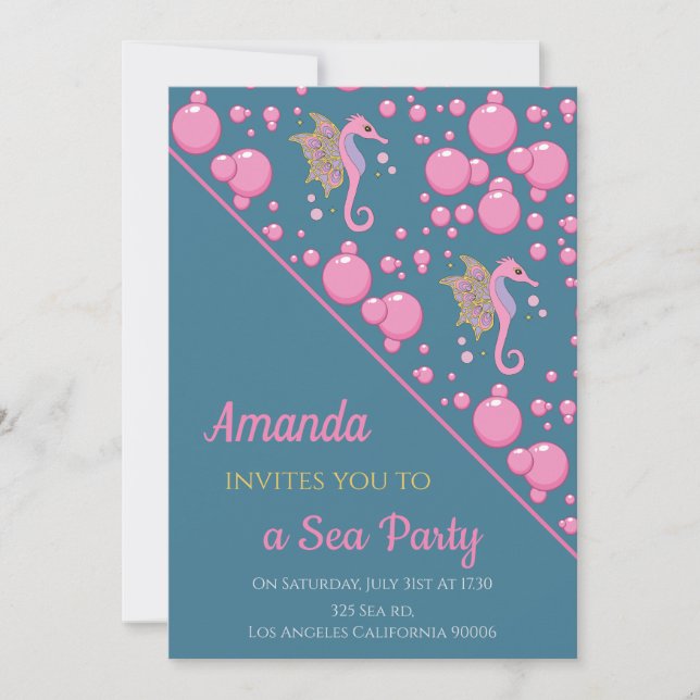 Schmetterling Seepferd Custom Sea Party Einladung (Vorderseite)