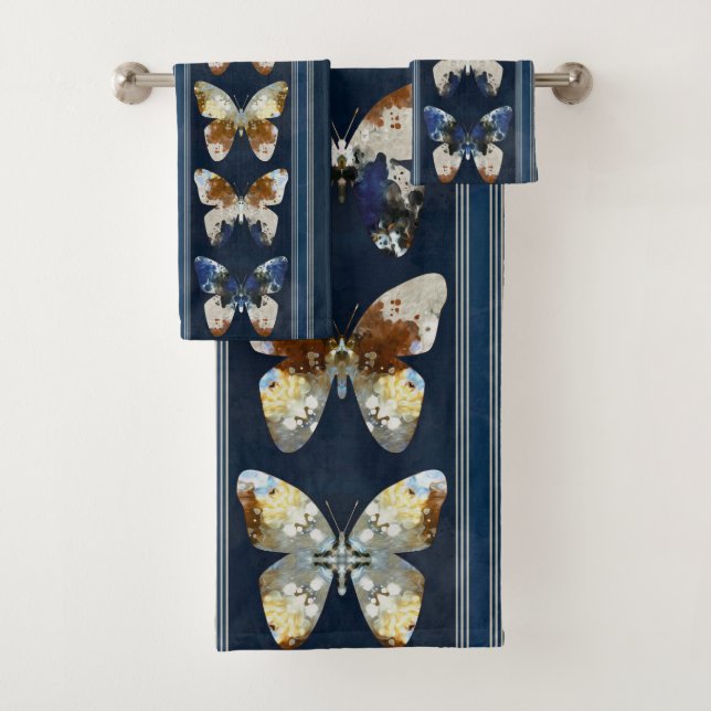 Schmetterling, senkrechte Streifen, marineblau, be Badhandtuch Set (Insitu)