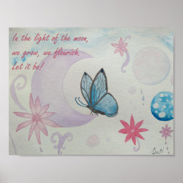 Schmetterling sitzt auf halber Mondfarbe Poster