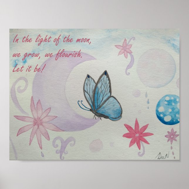 Schmetterling sitzt auf halber Mondfarbe Poster (Vorne)