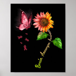 Schmetterling Sonnenblume Hirnaneurysma-Bewusstsei Poster