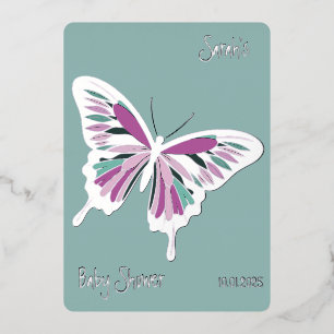 Schmetterling Süße Palette Baby Shower silber Folieneinladung