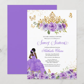 Schmetterling Sweet 16 + Lila Aquarellfarben Blume Einladung