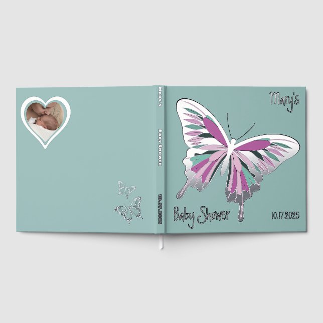 Schmetterling Sweet Palette Baby Dusche Silberfoli Gästebuch (Voll)
