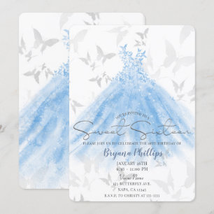 Schmetterling Tanz Blau Glitzer Kleid Süße 16 Part Einladung
