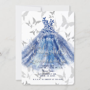 Schmetterling Tanz Blaues Kleid Silber 15 Quinceañ Einladung