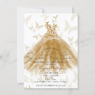 Schmetterling Tanz Gold Glitzer Kleid Süße 16 Part Einladung