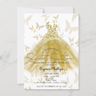 Schmetterling Tanz Gold Glitzer Kleid Süße 16 Part Einladung
