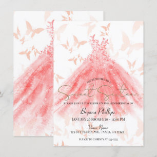 Schmetterling Tanz Korallen Kleid Gold Sweet 16 Pa Einladung