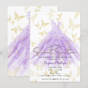 Schmetterling Tanz Lila Kleid Gold Sweet 16 Party Einladung